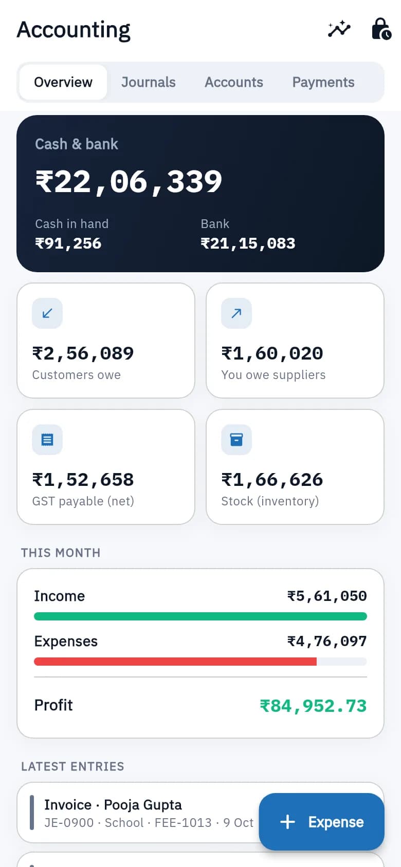 Accounting screen on iPhone, light mode