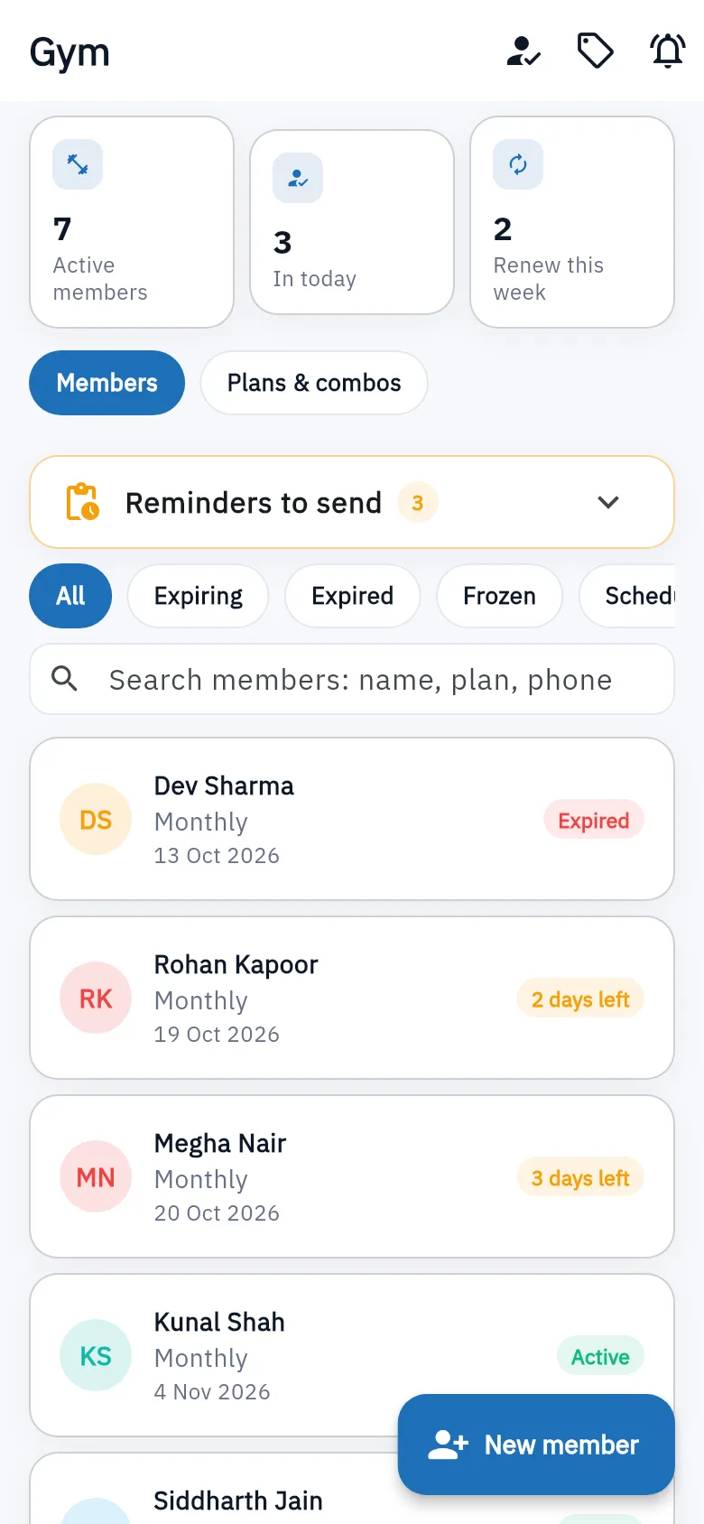 Bundle ERP on a phone: gym and fitness