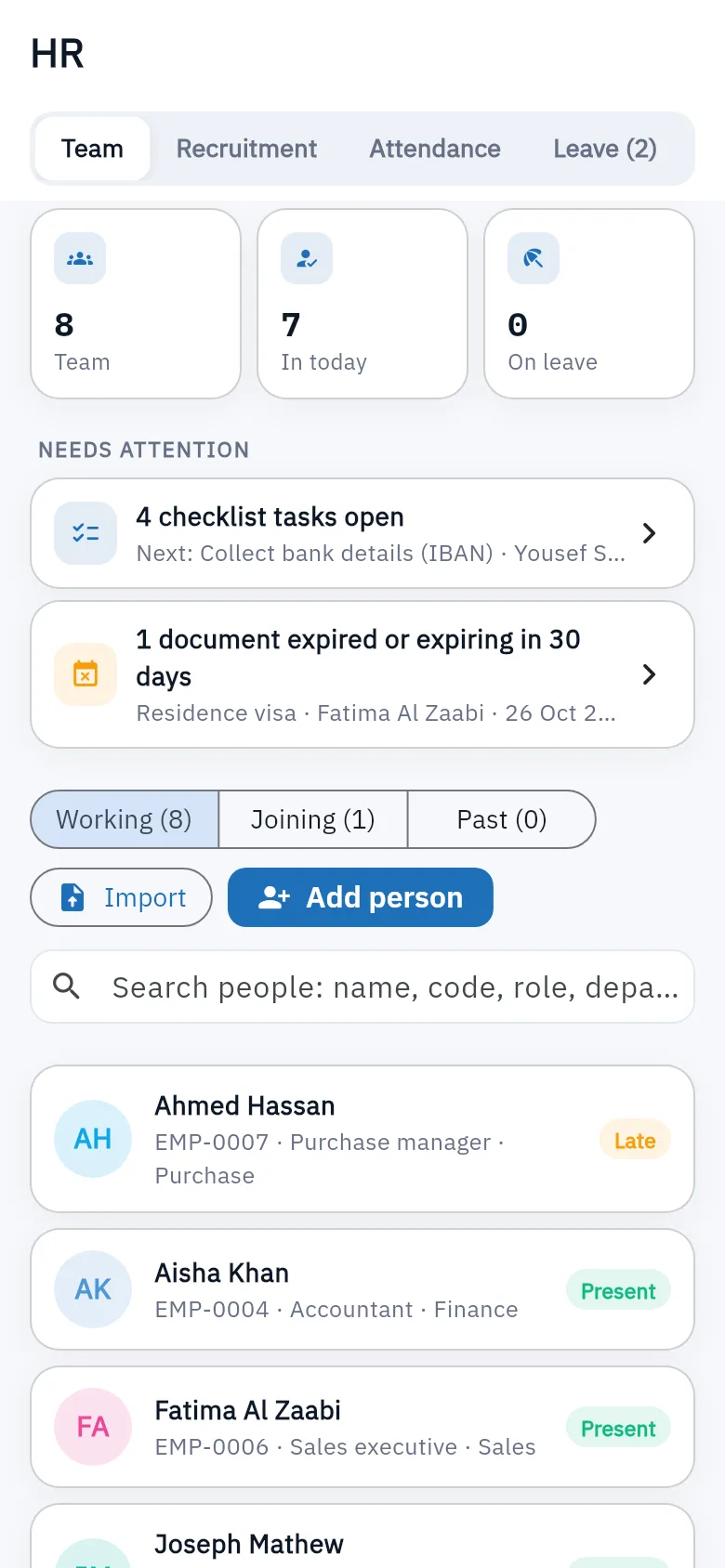 Bundle ERP on a phone: human resources