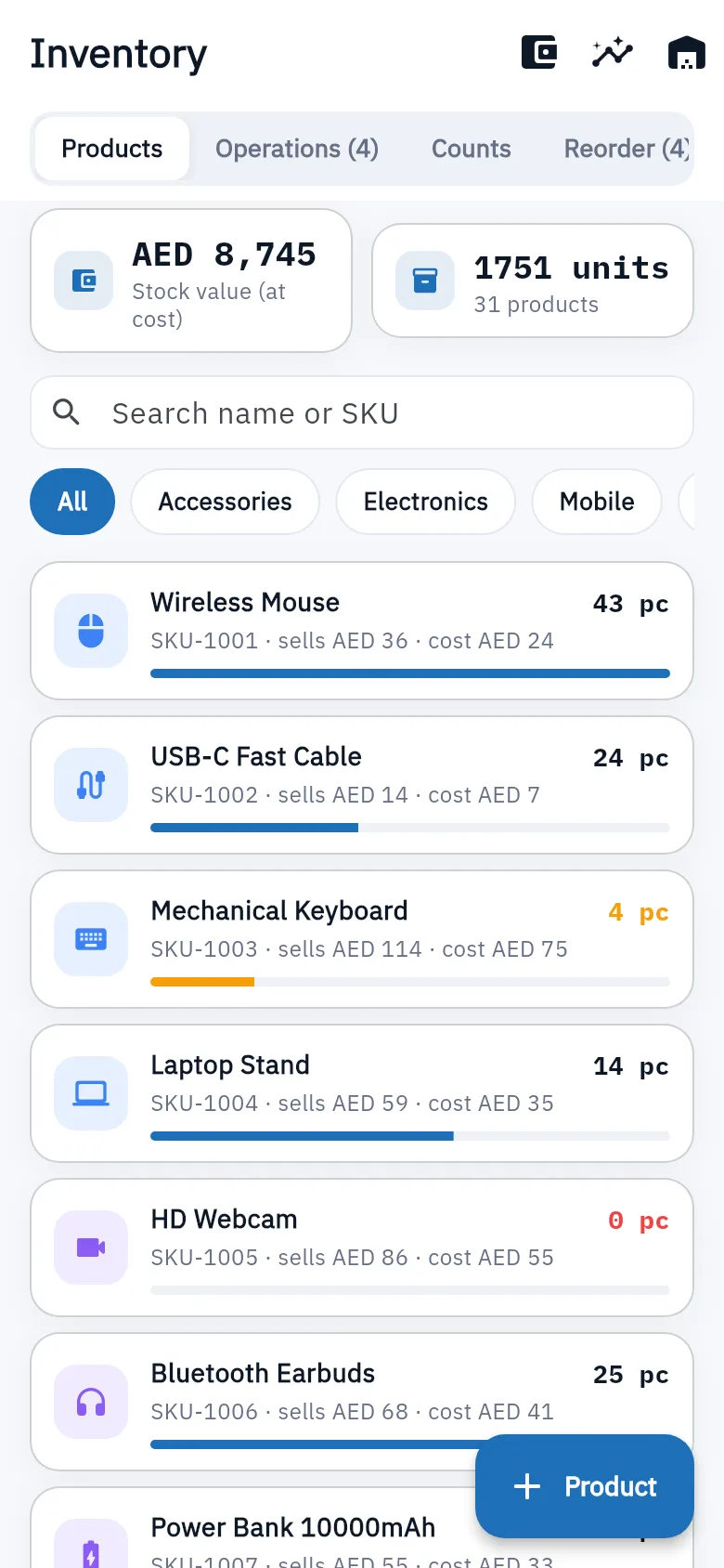 Bundle ERP on a phone: inventory and warehouses