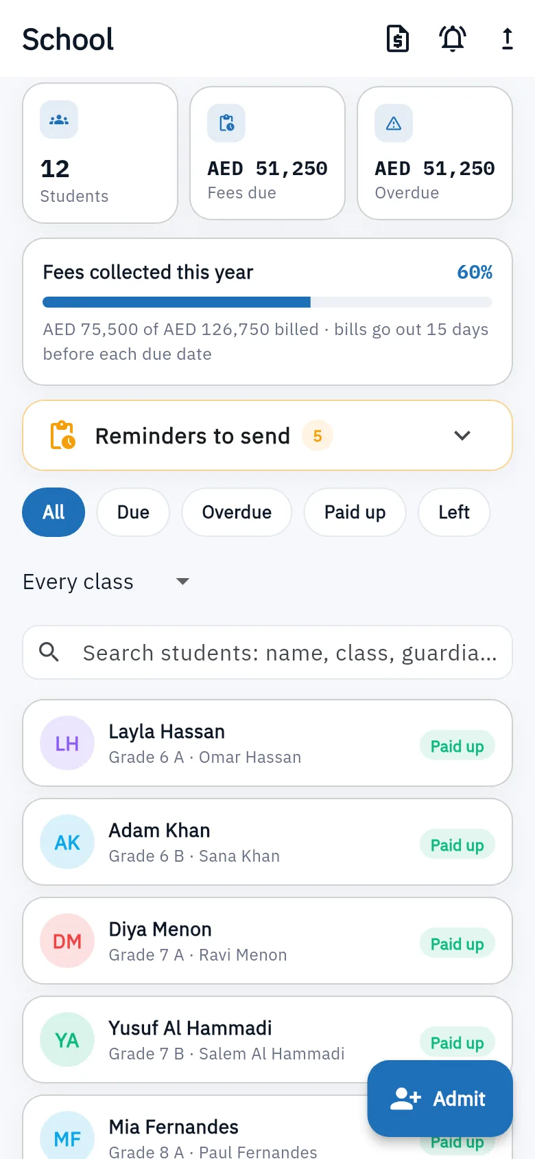 Bundle ERP on a phone: school and coaching