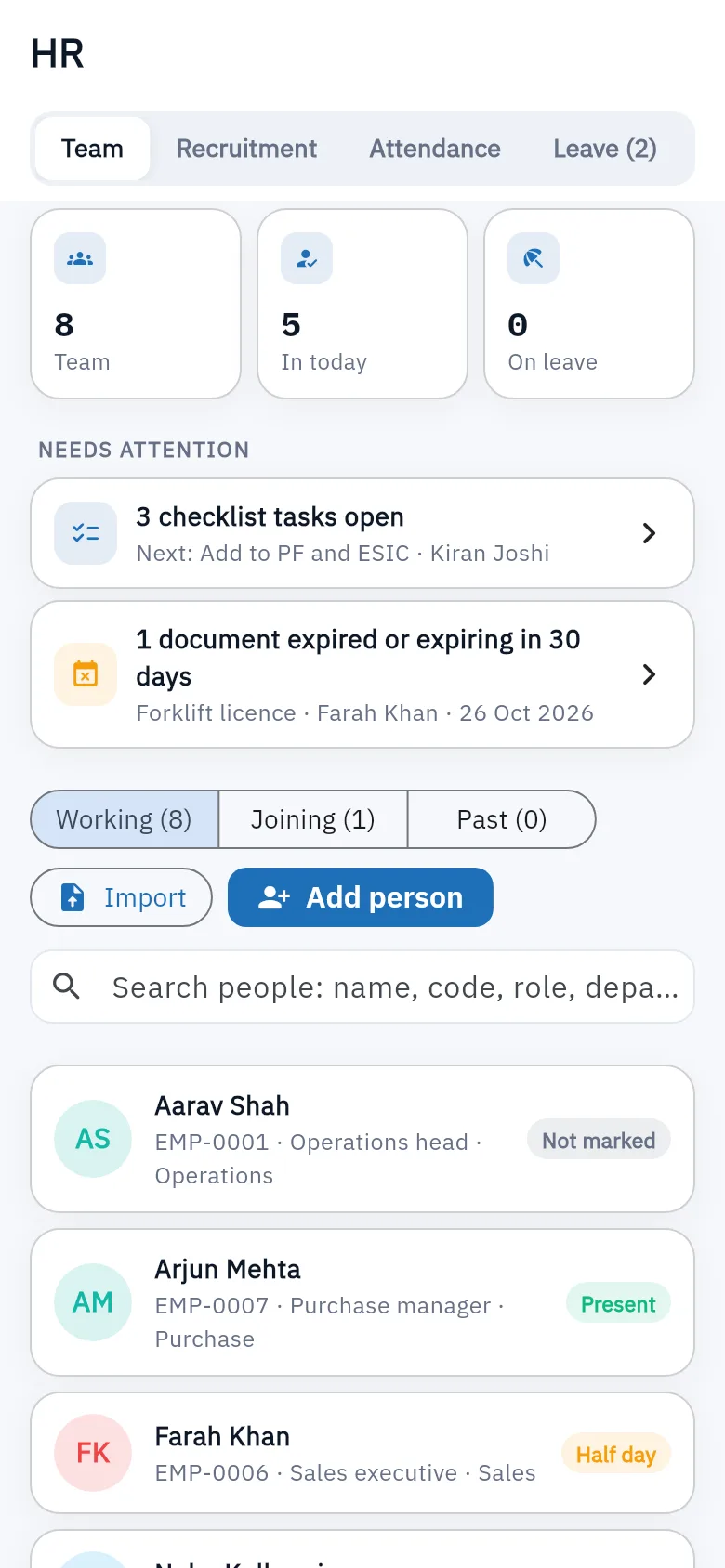 Bundle ERP on a phone: human resources