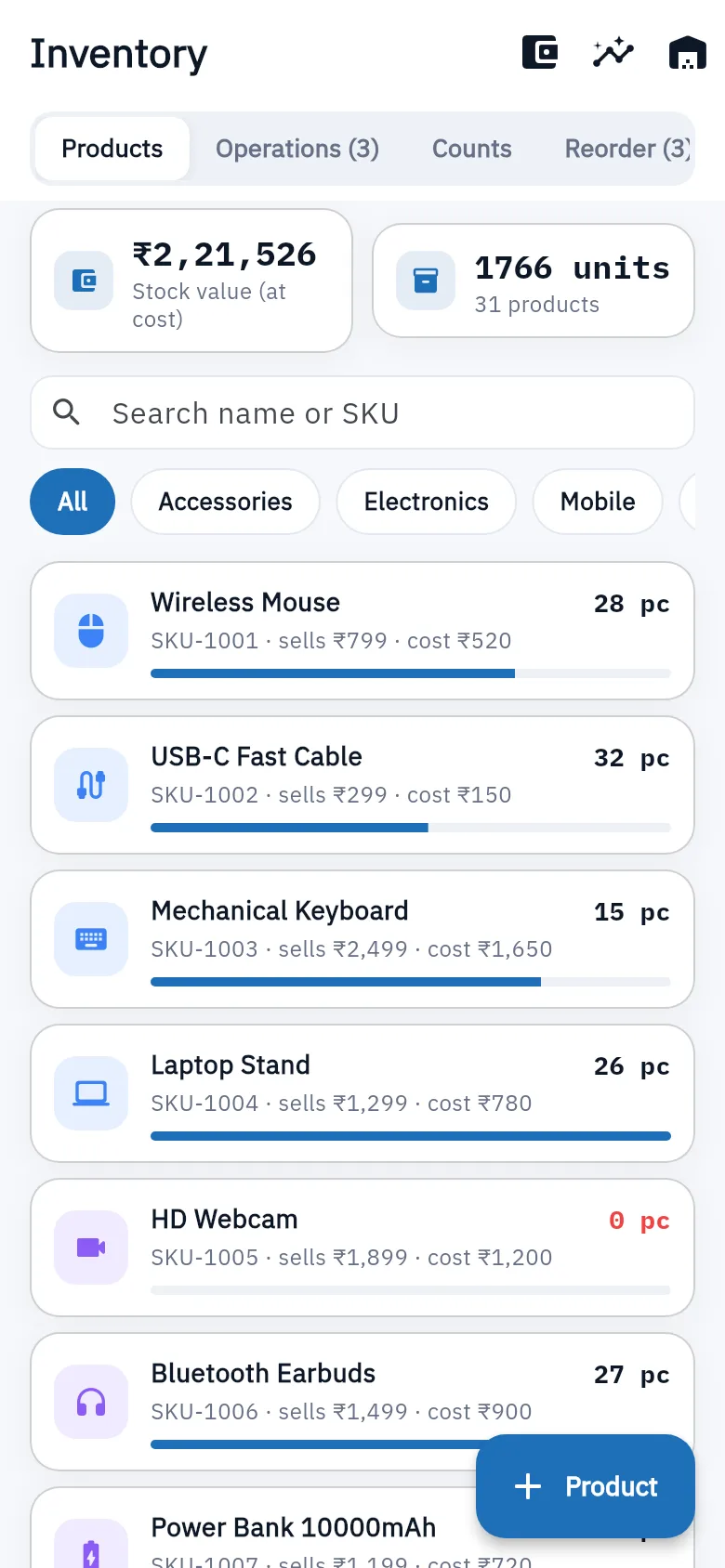 Bundle ERP on a phone: inventory and warehouses
