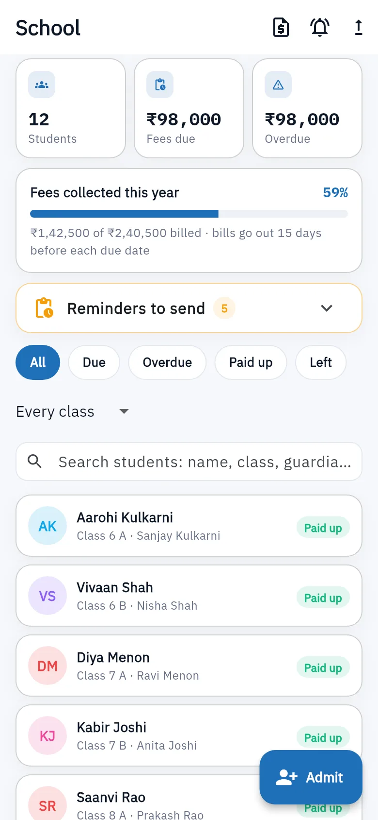 Bundle ERP on a phone: school and coaching